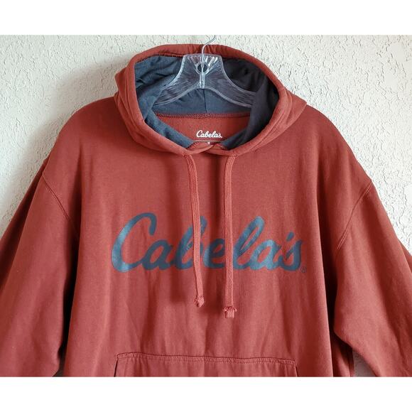 CABELA'S Men's M Hoodie Sweatshirt Rust Brown Gray Logo Drawstring Chest 42" - Picture 2 of 7
